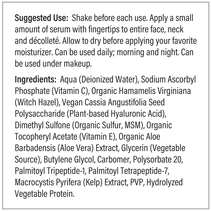 Restore Vitamin C Serum Use and Ingrdients Label