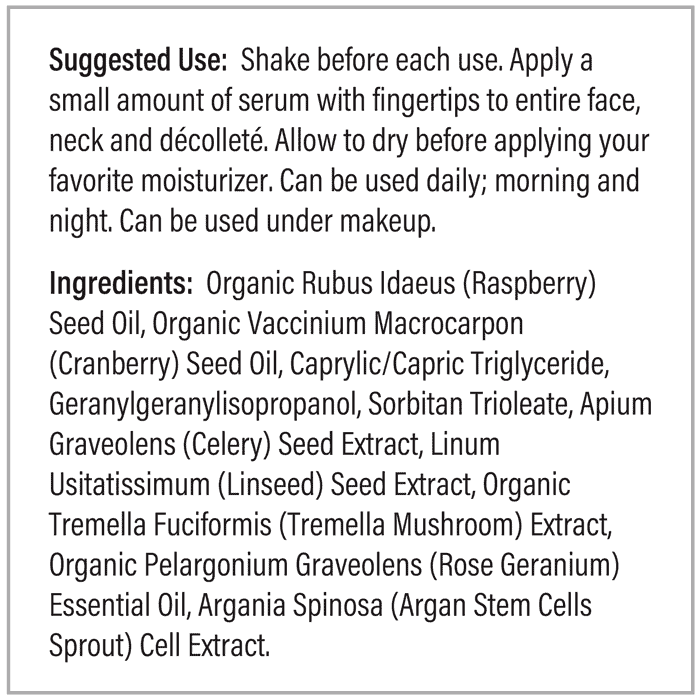 Reverse Anti-Aging Serum Use and Ingrdients Label